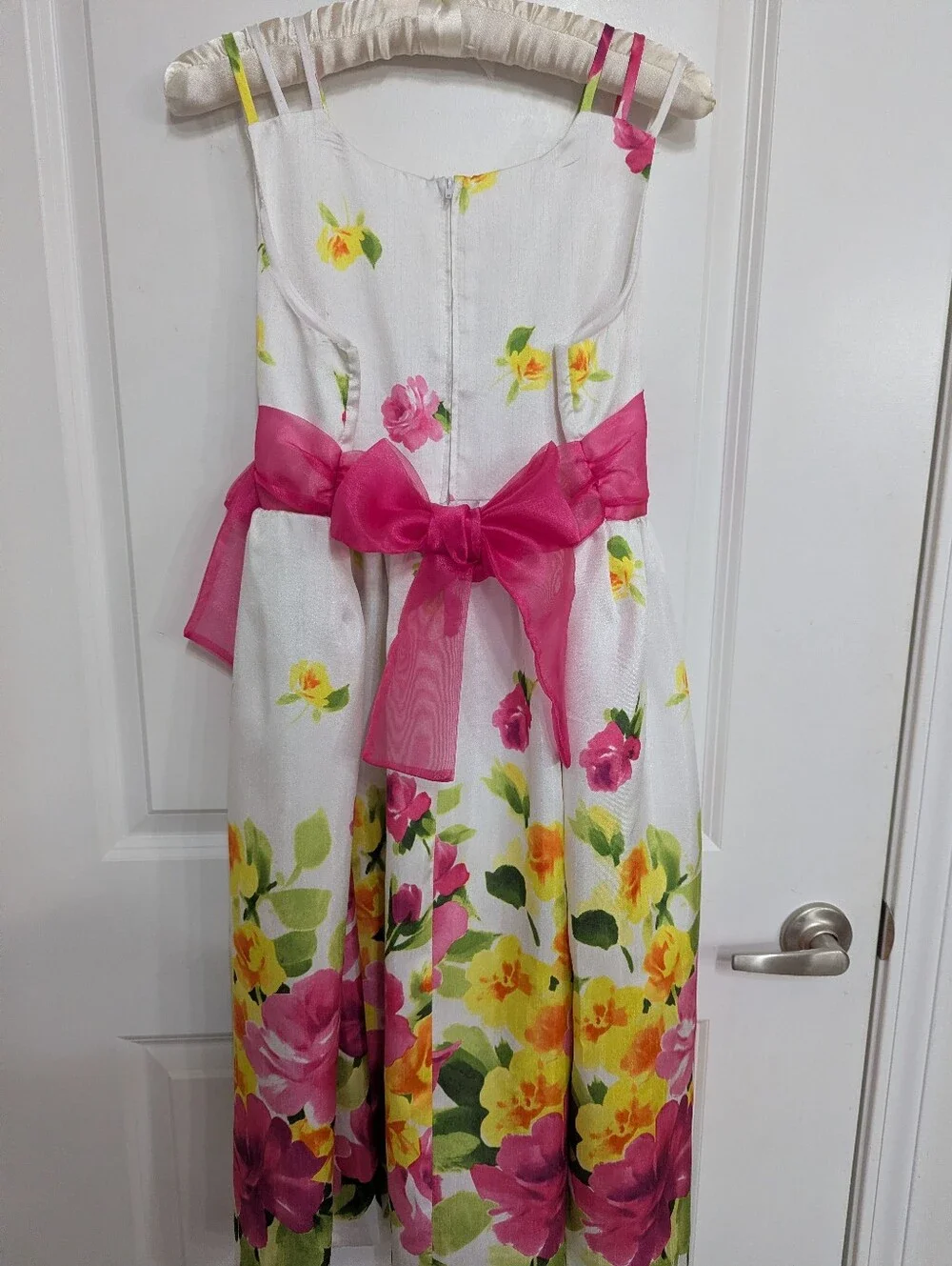 Bonnie Jean Floral Dress with Pink Organza Sash & Bow -Girls Plus Size 18.5